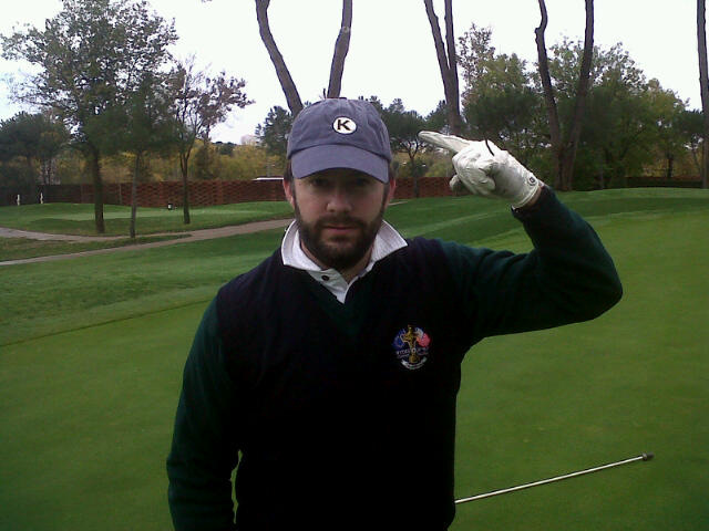 Jaime sports his treasured Kingswood cap at the Iron Gate Golf Club in Madrid.  I took this photo, shortly after Jaime offered to cut down the tree that was blocking my shot!